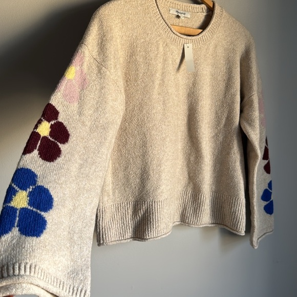 NEW Madewell Belmore Floral-Sleeve Pullover Sweater in Coziest Textured Yarn - Picture 5 of 10